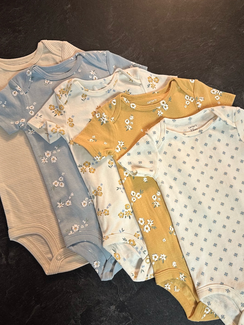 Baby Girl 12 M Short Sleeve Bodysuit Bundle Floral Neutral Tones 5 Piece NEOT